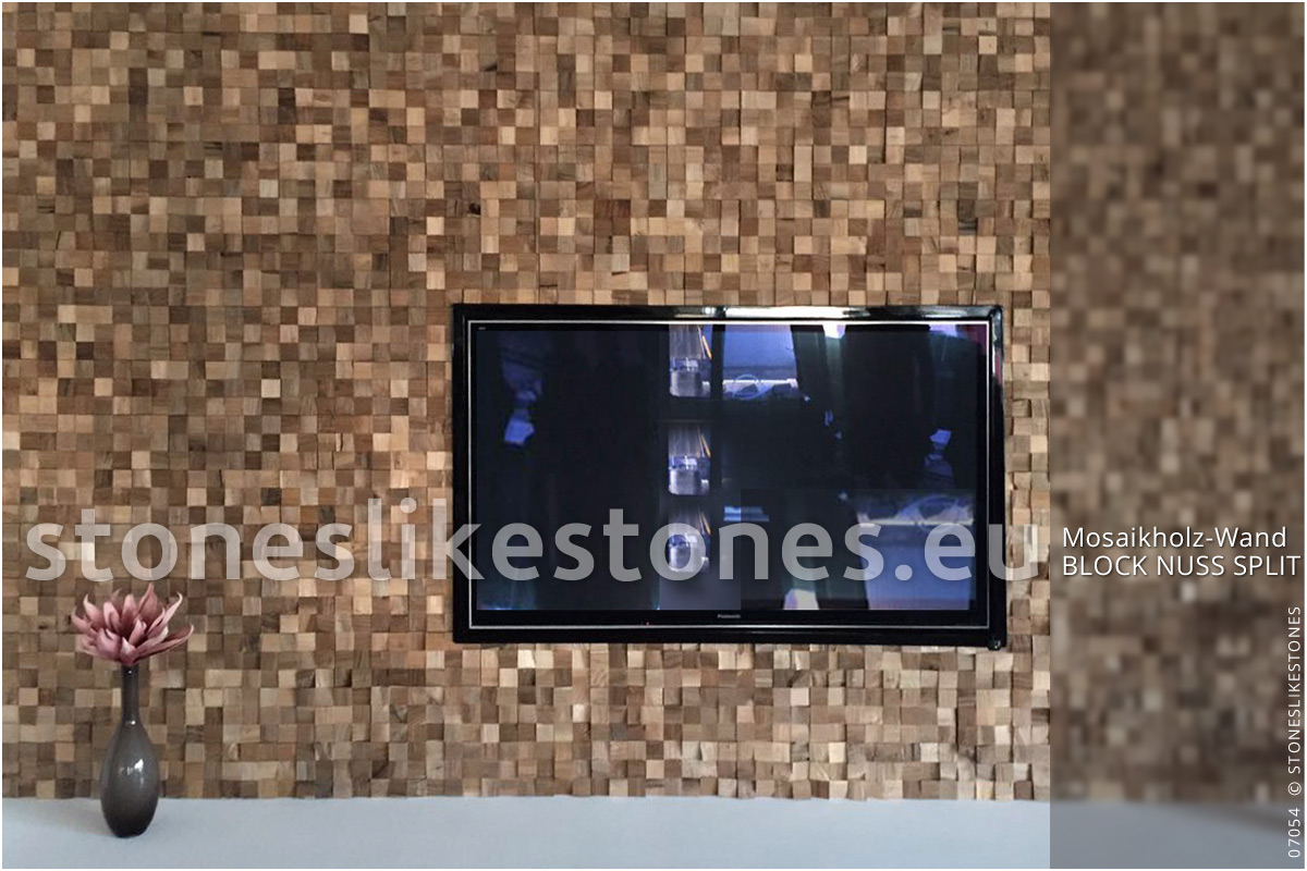StoneslikeStones Mosaikholz 07054 – Holzpaneele Echtholz NUSS SPLIT