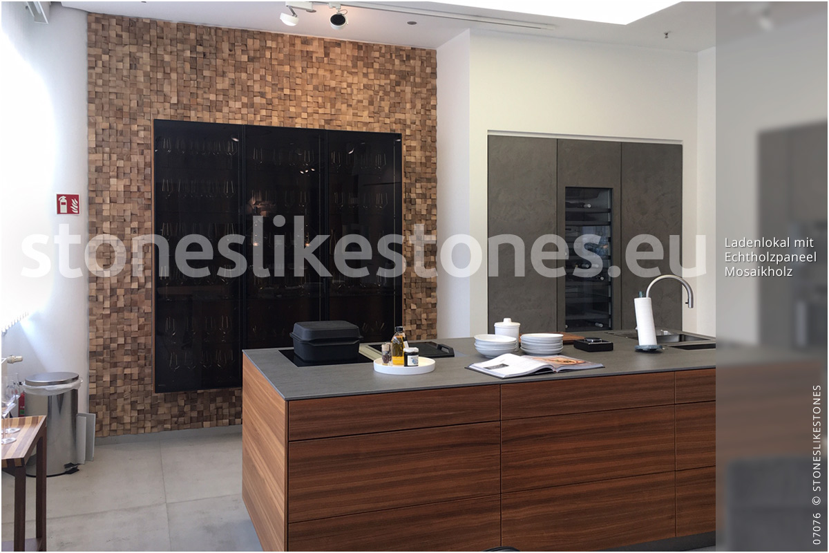 StoneslikeStones Mosaikholz 07076 – Holzpaneele Echtholz Ladenlokal