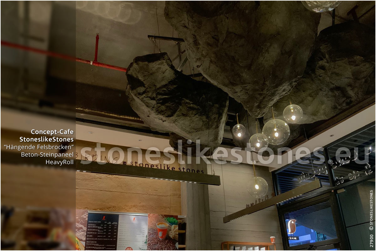 Steinpaneel, Kunsteinwand, StoneslikeStones 27900 - HeavyRoll und ROCA im Concept-Cafe in ChinaBetondesign, Betondekor, Felsenpaneel,Felssteindekor, Steindekor