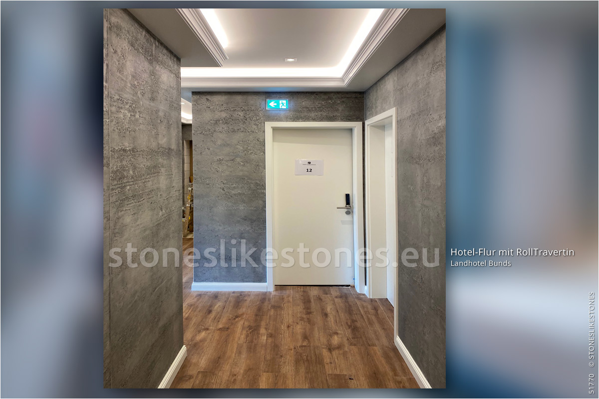RollTravertin, der gediegene Wandbelag von StoneslikeStones im Hotel Bunds